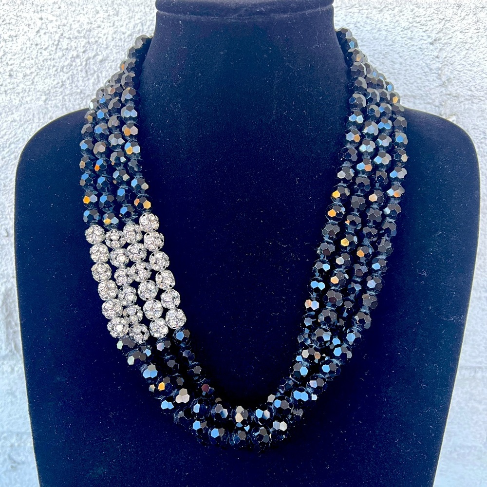 4-Strand Pave Beaded Collar Necklace